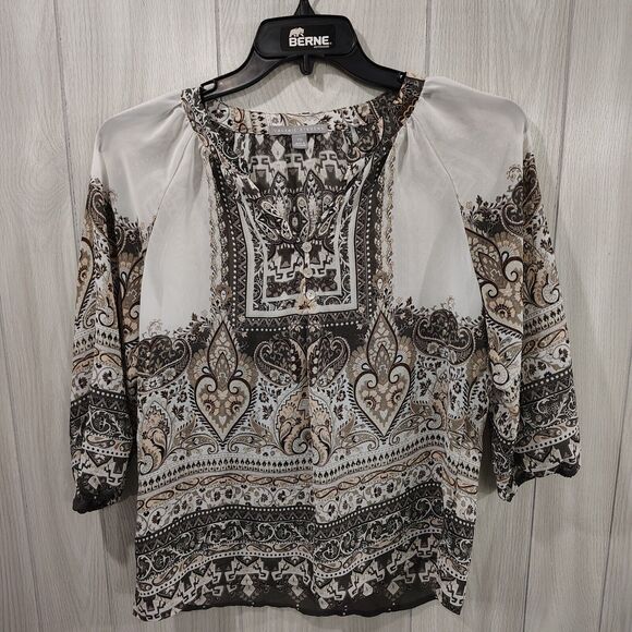 Valerie Stevens Sheer Multicolor Pullover Long Sleeve Blouse Elastic Sleeve PM - Picture 1 of 8